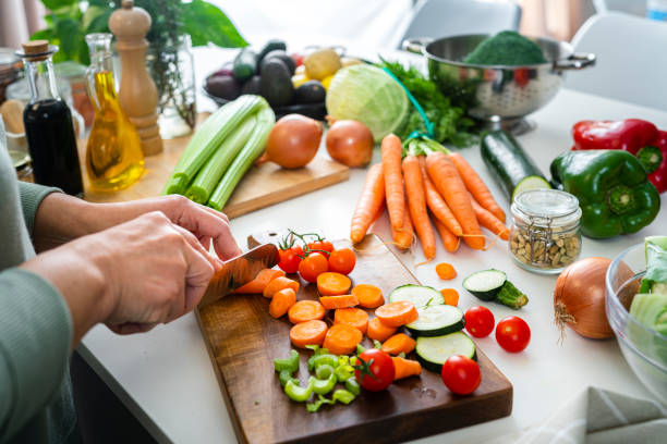 Greens, citrus, and whole grains on a counter